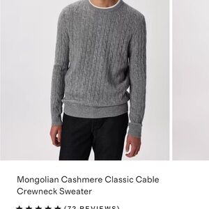 New with tags Quince Men's Cable Knit Mongolian Cashmere Crewneck Sweater - Gray